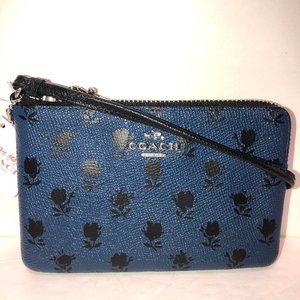 Coach 52926 Blue Black Badlands Floral Wristlet